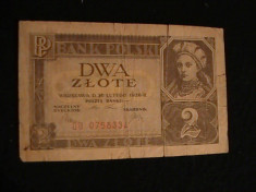 POLONIA-BANCNOTA-1X 2 ZLOTTE-WARSZAWA/1936- foto