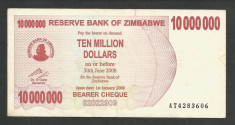 ZIMBABWE 10000000 10.000.000 DOLARI DOLLARS 2008 [16] P-55 foto