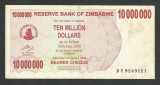 ZIMBABWE 10000000 10.000.000 DOLARI DOLLARS 2008 [13] P-55 , VF