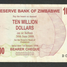 ZIMBABWE 10000000 10.000.000 DOLARI DOLLARS 2008 [13] P-55 , VF