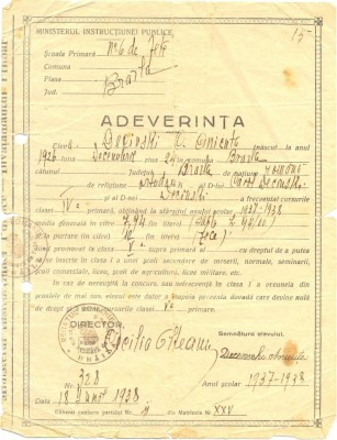 Z19 DOCUMENT VECHI -ADEVERINTA ELEVA DECINSKI ANICUTA-SCOALA PRIMARA DE FETE NR6 foto