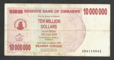 ZIMBABWE 10000000 10.000.000 DOLARI DOLLARS 2008 [27] P-55 foto