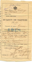 Z40 DOCUMENT VECHI -BULETIN DE NASTERE MIRCEA MARINESCU -L.CATARGI, TULCEA 1918 foto