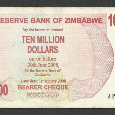 ZIMBABWE 10000000 10.000.000 DOLARI DOLLARS 2008 [11] P-55 , VF