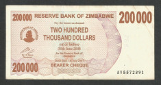 ZIMBABWE 200000 200.000 DOLARI DOLLARS 2007 [14] P-49 , VF foto