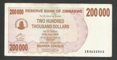 ZIMBABWE 200000 200.000 DOLARI DOLLARS 2007 [06] P-49 , XF foto