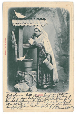 814 - ETHNIC woman, port popular, Litho - old postcard - used - 1901 foto