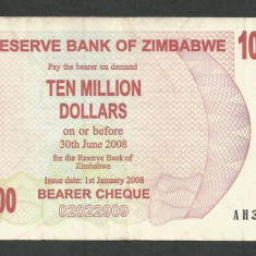 ZIMBABWE 10000000 10.000.000 DOLARI DOLLARS 2008 [12] P-55 , VF