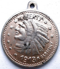 LIBERTY 1913 GERMANY MEDALION , INDIAN HEAD , REVERS VULTUR SUA , DEOSEBIT ! foto