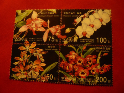 Bloc de 4 val. - Flori- Orhidee -2003 Coreea de Nord foto