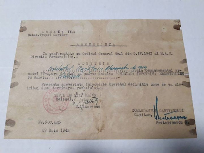 Brevet provizoriu de Cruciada impotriva Comunismului cu bareta Odessa WW2 1943