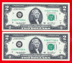 S.U.A. LOT 2x 2 DOLARI / DOLLARI 2003 SERII CONSECUTIVE. UNC. foto