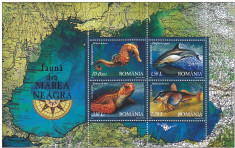 Fauna din Marea Neagra, 2007, delfini, calut de mare, bloc , nr. lista 1755a foto