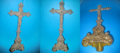Crucifix antic stativ trepied florentin bronz masiv 1850-1900. foto