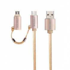 Cablu de date USB - MicroUSB USB Type-C Seenda 2in1 Auriu Blister Original foto