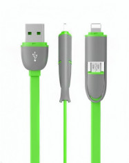 Cablu date USB - Lightning MicroUSB Clues X3-01 Flat verde Blister foto