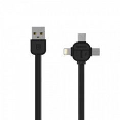 Cablu de date USB - MicroUSB Lightning USB Type-C Remax RC-066TH 3in1 1m Blister Original foto