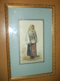 Campulung Valahia 1843 femeie de la munte Michel Bouquet gravura color rama, Istorice, Fresca, Realism