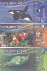 Bancnota Atlantic Ocean 1, 2 si 3 Dolari 2016 - PNew UNC ( set x3 bancnote ) foto