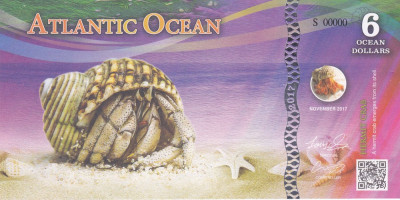 Bancnota Atlantic Ocean 6 Dolari 2017 - PNew UNC SPECIMEN (serie S 00000) foto
