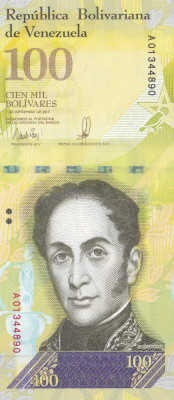 Bancnota Venezuela 100.000 Bolivares 7 septembrie 2017 - P100a UNC foto