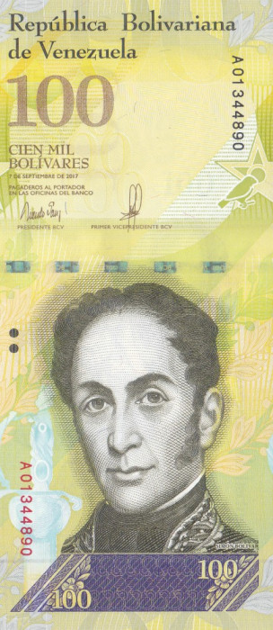 Bancnota Venezuela 100.000 Bolivares 7 septembrie 2017 - P100a UNC