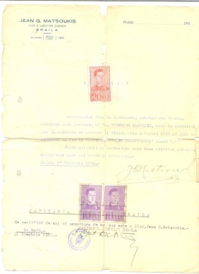 Z71 DOCUMENT VECHI-JEAN G. MATSOUKIS -CERTIFICAT MECANIC II , GHEORGHE PARTENIE foto