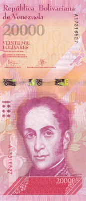 Bancnota Venezuela 20.000 Bolivares 18 august 2016 - P99 UNC foto
