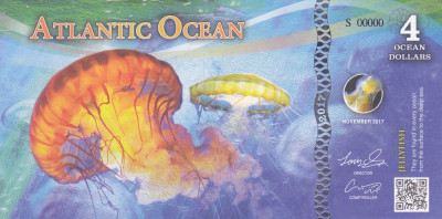 Bancnota Atlantic Ocean 4 Dolari 2017 - PNew UNC SPECIMEN (serie S 00000) foto