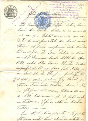 Z80 DOCUMENT VECHI-ACTU DE VANDARE(VANZARE)ANUL 1887-TOMA CHRISTEA -BRAILA foto