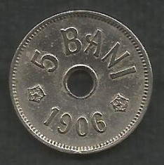 ROMANIA 5 BANI 1906 , litera J - Monetaria Hamburg [10] XF , in cartonas foto