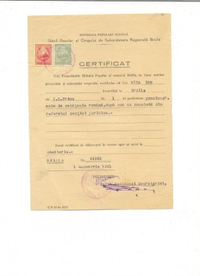 Z88 DOCUMENT VECHI -CERTIFICAT CETATENIE ROMANA DAT CATRE NITA ION - BRAILA foto