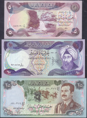 Bancnota Irak 5, 10 si 25 Dinari 1980/86 - P70-73 UNC ( set x3 ) foto