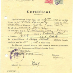 Z108 DOCUMENT VECHI-CERTIFICAT -CASATORIE CAROL DECINSKY SI FLOAREA LEONTE 1949
