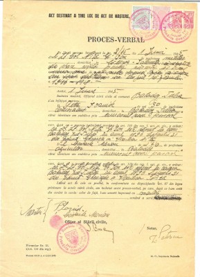 Z124 DOCUMENT VECHI- ACT DESTINAT A TINE LOC DE ACT DE NASTERE -PRIMARIA BABADAG foto