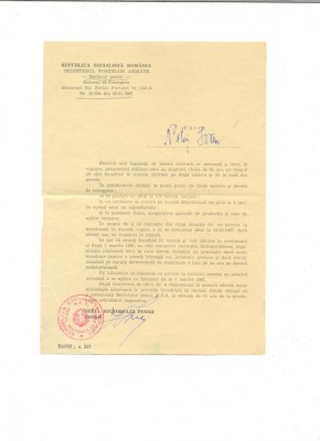 Z148 DOCUMENT VECHI - MINISTERUL FORTELOR ARMATE -PENSII MILITARE -LUI NITA IOAN foto