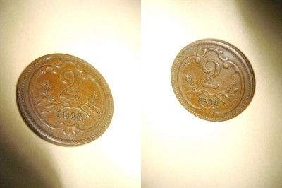 Austria Imperiu 2 Filler moneda veche bronz 1914 stare buna. foto