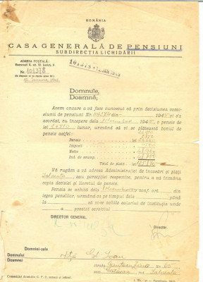 Z126 DOCUMENT VECHI- DECIZIE PENSIE -NITA GH. IOAN -CALARASI , IALOMITA -1945 foto
