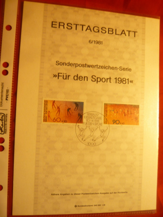 Carton prezentare speciala Ersttag - Pentru Sport 1981 Berlin