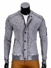 Jacheta pentru barbati, de blugi, cu fermoar si capse, gri, casual, slim fit - C240 foto