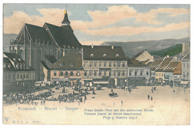 4225 - BRASOV, Market, Black Church - old postcard - used - 1905 foto