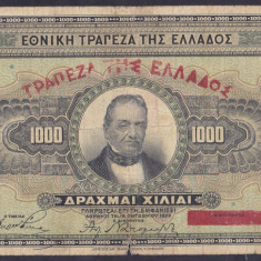 Bancnota Grecia 1.000 Drahme 1926 - P100a Fine ( supratipar - data mai rara )