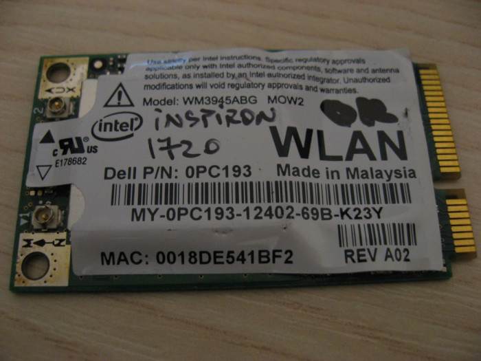 Placa wireless Dell Inspiron 1720, Intel WM3945ABG MOW2, 0PC193