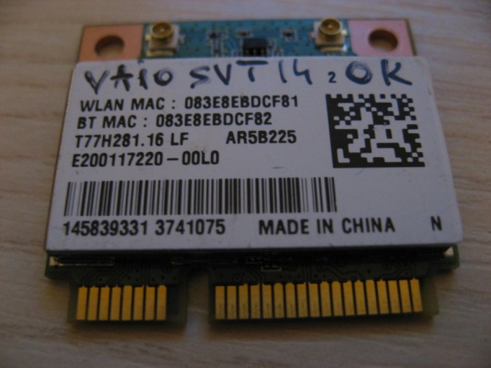 Placa wireless Sony VAIO SVT14, T77H281.16 LF, AR5B225