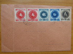 ROMANIA 1945 serie ARLUS 5 valori utilizate pe plic inclusiv cea nedantelata foto