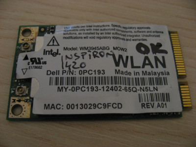 Placa wireless Dell Inspiron 1420, Intel WM3945ABG MOW2, 0PC193 foto