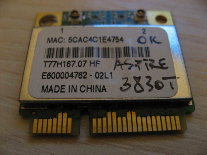 Placa wireless Acer Aspire 3830T, T77H167.07, AR5B97