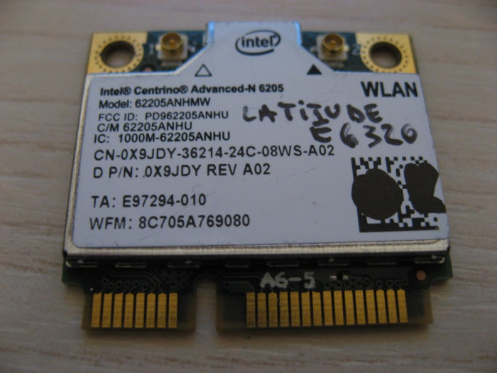 Placa wireless Dell Latitude E6320, Intel Advanced-N 6205, 6205ANHMW, 0X9JDY