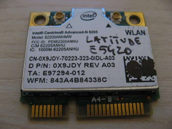 Placa wireless Dell Latitude E5420, Intel Advanced-N 6205, 6205ANHMW, 0X9JDY