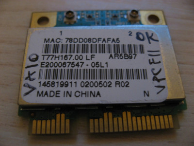 Placa wireless Sony Vaio VPC-F11, T77H167.00 LF, AR5B97 foto